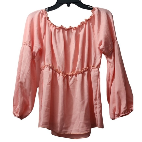 Noelle Off Shoulder Ruffle Blouse Long Sleeve Flowy Top Pink XL‎ - Picture 2 of 5